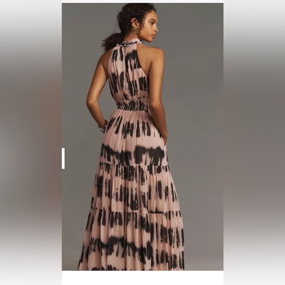 Anthropologie Pink and Black Halter Maxi Dress - Picture 2 of 7